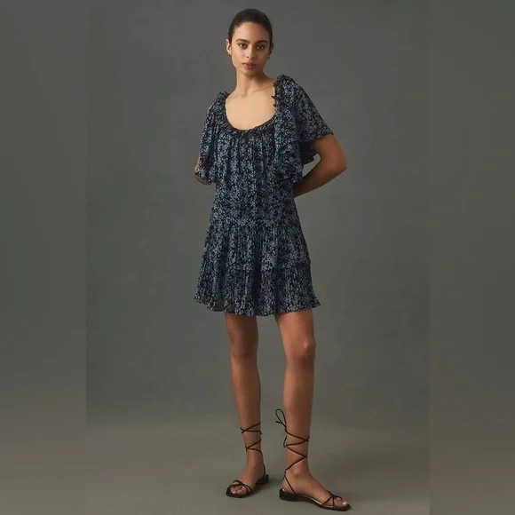 Anthropologie Short-Sleeve Keyhole Swing Tunic Mini Dress - Picture 2 of 15